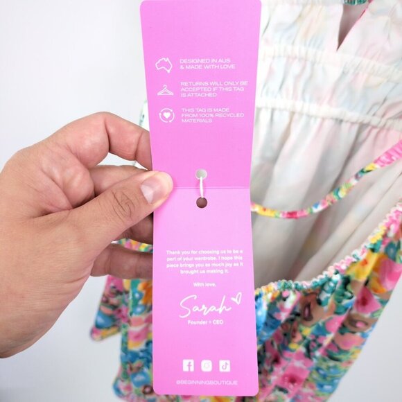 New‎ Beginning Boutique Genovia Floral Mini Dress Women's 8 Pink Green Yellow - Picture 13 of 16